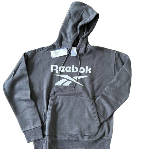 Reebok‎ Womens Sweatshirt Hoodie Size Large Fleece Athletic Black White Logo NWT - Picture 1 of 9